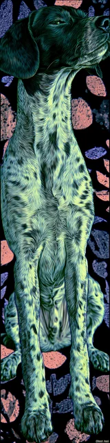 Free dog bookmark featuring a dog with green and blue leaf accents